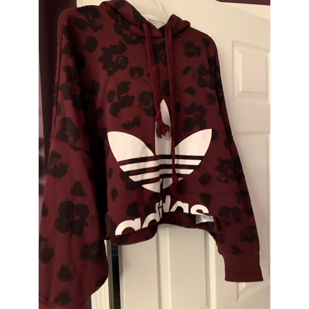 Adidas Maroon leopard (floral) cropped hoodie